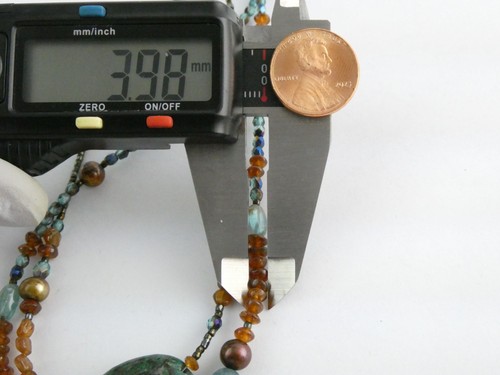 Collana in argento sterling ambra crisocolla multi gemma due fili 17,5 in 19 g - Foto 11 di 22