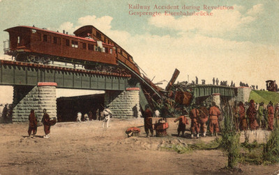 1912 Tientsin China Railway Accident During Revolution Train Crash Postcard