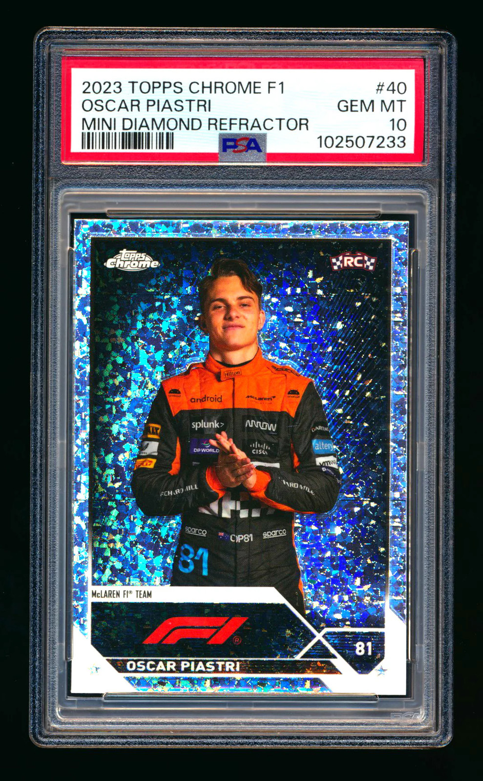 2023 Topps Chrome F1 #40 Oscar Piastri RC Mini Diamond Refractor #185/299 PSA 10