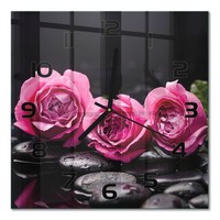 Moderne Wanduhr Aus Glas Mit Leisem Uhrwerk Rosa Rosen Schwarze Zeiger 30X30 Cm