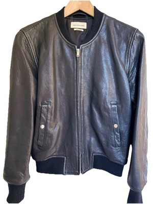 Isabel Marant Étoile Women's Black Leather Bomber Jacket Zip Pockets Size 36