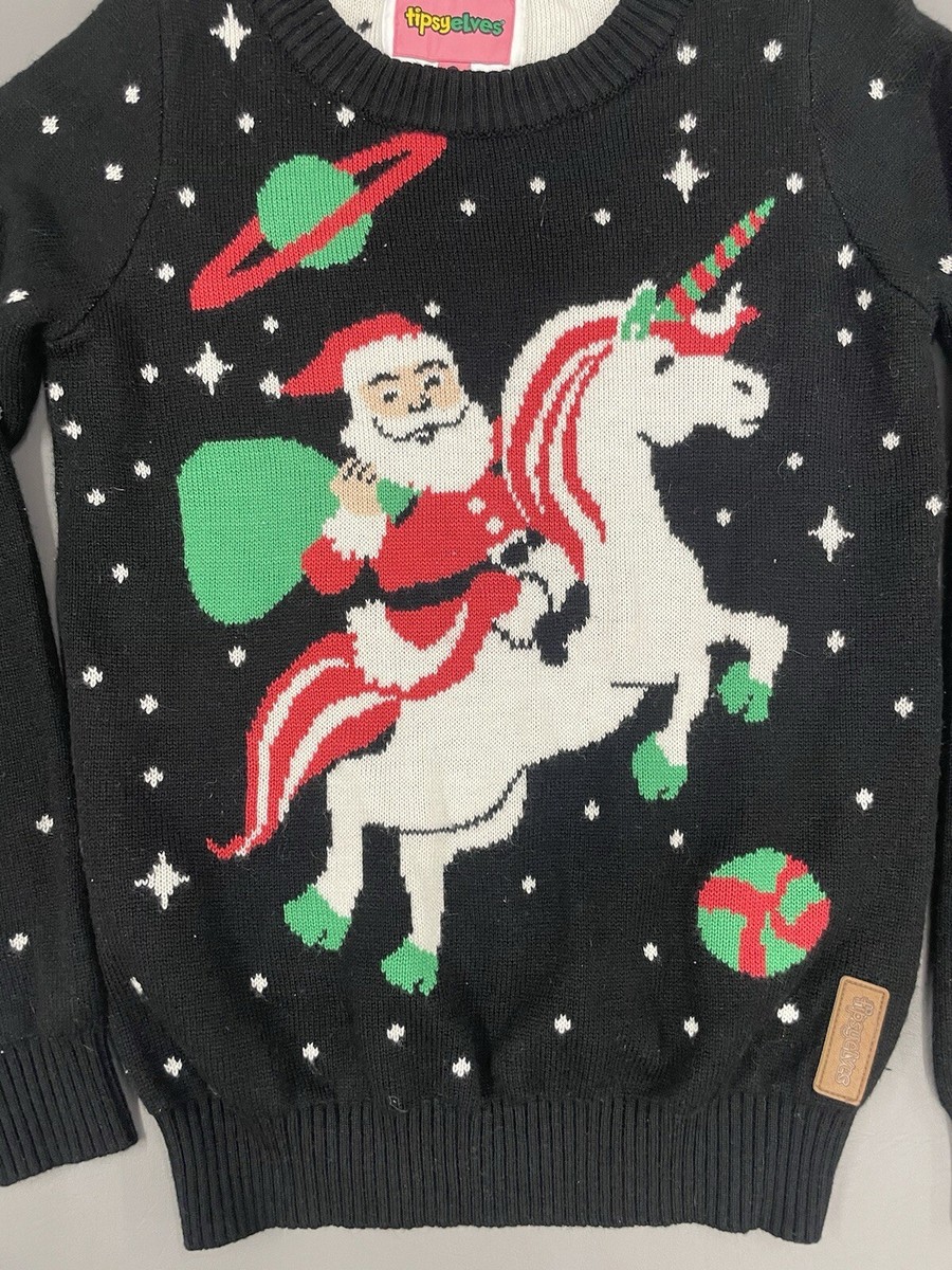 Tipsy Elves Ugly Christmas Sweater Unisex Small Santa Riding Space
