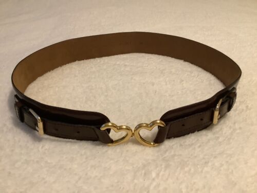 Moschino Redwall Vintage Heart And Buckle Brown Leather Belt Can Be Adjusted - Afbeelding 1 van 10