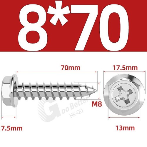 Flanged Self Tapping Screws Stainless Steel Hexagon Hex Head Tappers M3 M4 - M10 - Picture 74 of 89