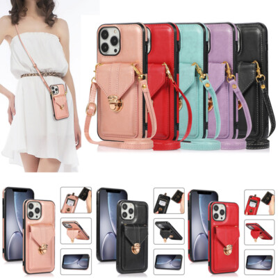 For Samsung S21 S20 Note20 A72 A52 A32 Luxury Buckle Leather Wallet Case w/Strap