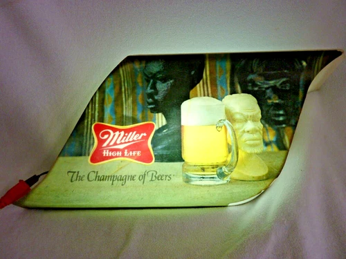 VINTAGE MILLER HIGH LIFE LIGHTED BEER SIGN AFRICA URBAN HEADS BUSTS TESTED