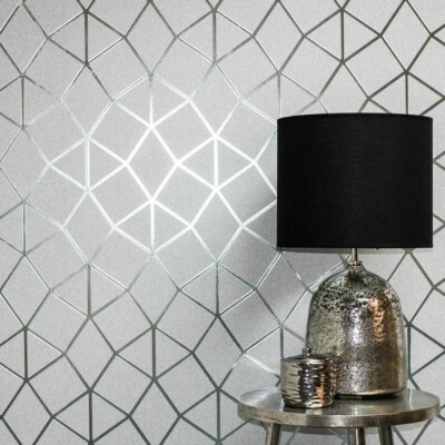 Fine Decor Platinum Geometrische Struktur Rankgitter Tapete FD42489 - Grau / Silber