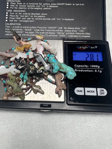 Collana Zuni pietre preziose fetish intagliate hishi e turchese vintage NN1614 - Foto 4 di 4