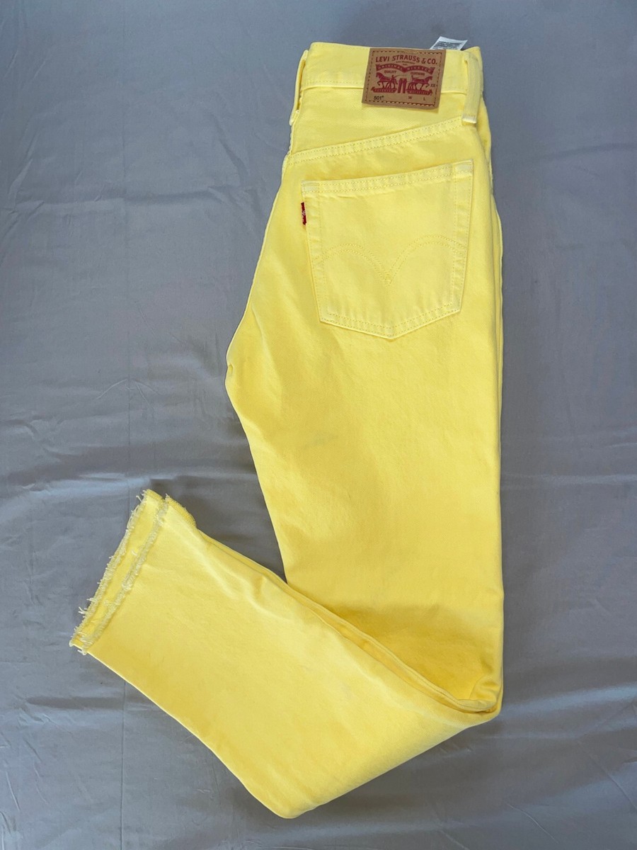 Levi's 501 Button Fly Raw Cuff 100% Cotton Denim Yellow
