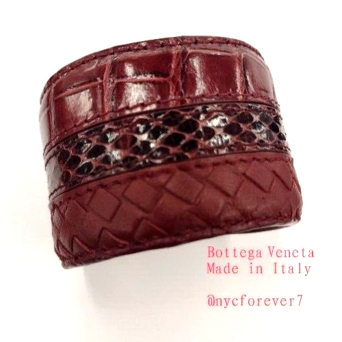 Bracciale Bottega Veneta Vino Borgogna Pelle Intrecciata e Pelle di Serpente S Italia