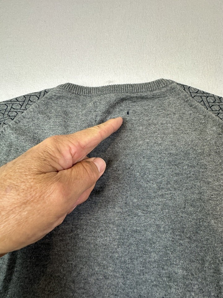 LUFIAN Cotton Cashmere V Neck Sweater Men's Small Gray Geometric