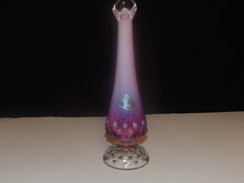 FENTON PLUM OPALESCENT HOBNAIL BUD VASE