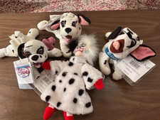 Set of 4 Disney Store 101 Dalmations bean bag Plush lot, Cruella, Jewel, Lucky