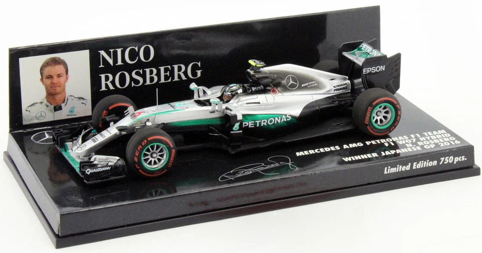 Model Car 1:43 Minichamps F1 Mercedes W07 Nico Rosberg Winner Japan GP 2016 - Image 3 of 4