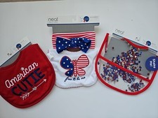 Zestaw śliniaków dla niemowląt 3 śliniaki za jedną cenę 4 lipca motyw niemowlę dziewczynka opaska na głowę i śliniak