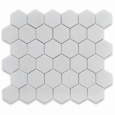 T32P Thassos White Marble Hexagon Mosaic Tile 2 inch Polished