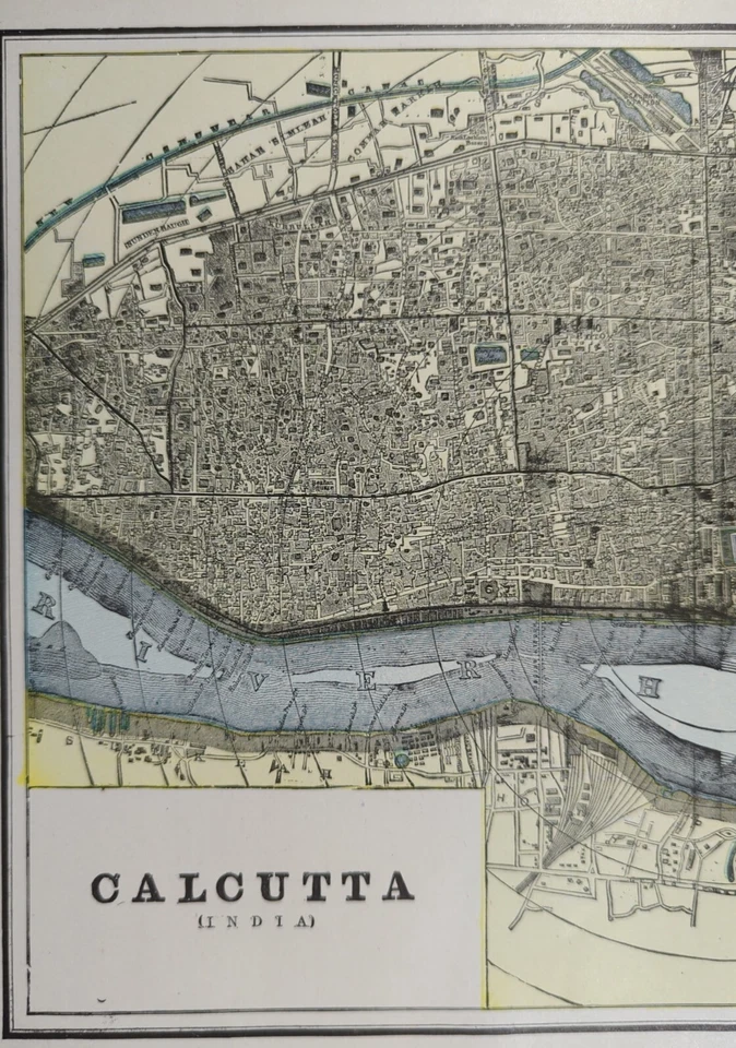 Vintage 1900 CALCUTTA INDIA Map 14"x11" ~ Old Antique Original KOLKATA CHITPUR - Image 3 of 4