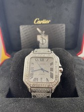 Cartier Santos Men's 40mm Large Model Steel Watch Roman Iced Out 10ct Diamonds 8