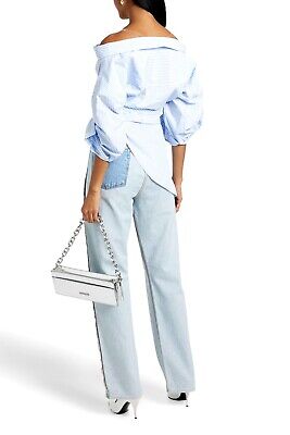 ALEXANDER WANG Off Shoulder Asymmetric Striped Cotton Blend ALEXANDER WANG Off Shoulder Asymmetric Striped Cotton Blend