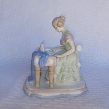 Baroque - Rococo - Lladro Style Young Lady at Piano 7" Tall