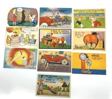 Lot 10 Risqué Adult Humor Art Postcards Old 1940's Unposted Sexy Women Ladies