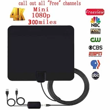 DIGITAL FLEX INDOOR ANTENNA LEAF FLAT TV SIGNAL BOOSTER HDTV UHF VHF 300 MILE US