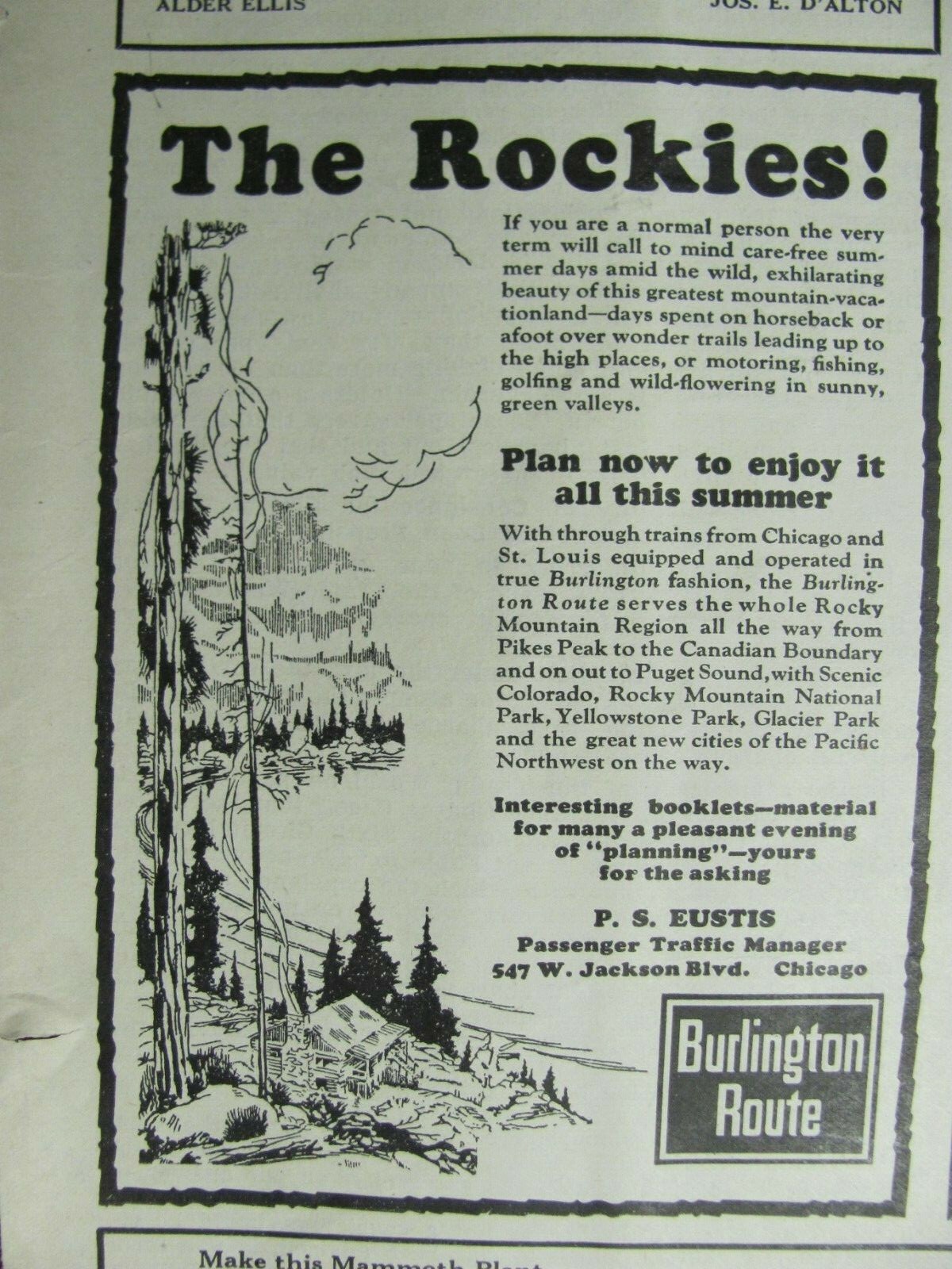 April 1924 Chicago Burlington & Quincy Railroad Ad - The Rockies