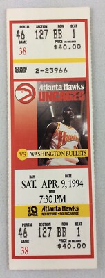 NBA 1994 04/09 Washington Bullets at Atlanta Hawks Full Ticket