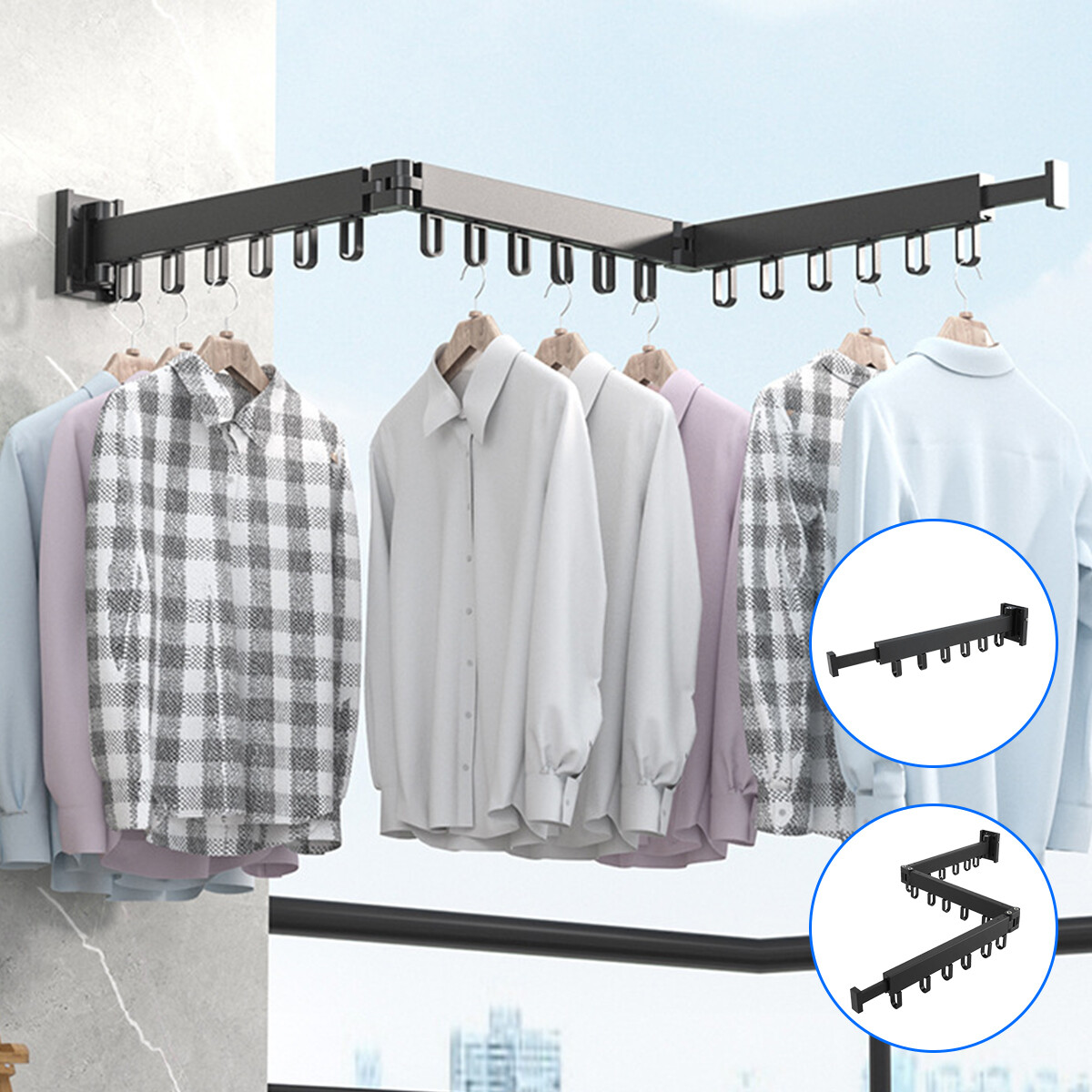 Wall Mounted Folding Clothes Hanger 360° Rotating Drying Rack Retractable