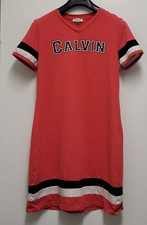Calvin Klein Womens T Shirt Dress Large Logo Print Short Sleeve Pinkish Orange