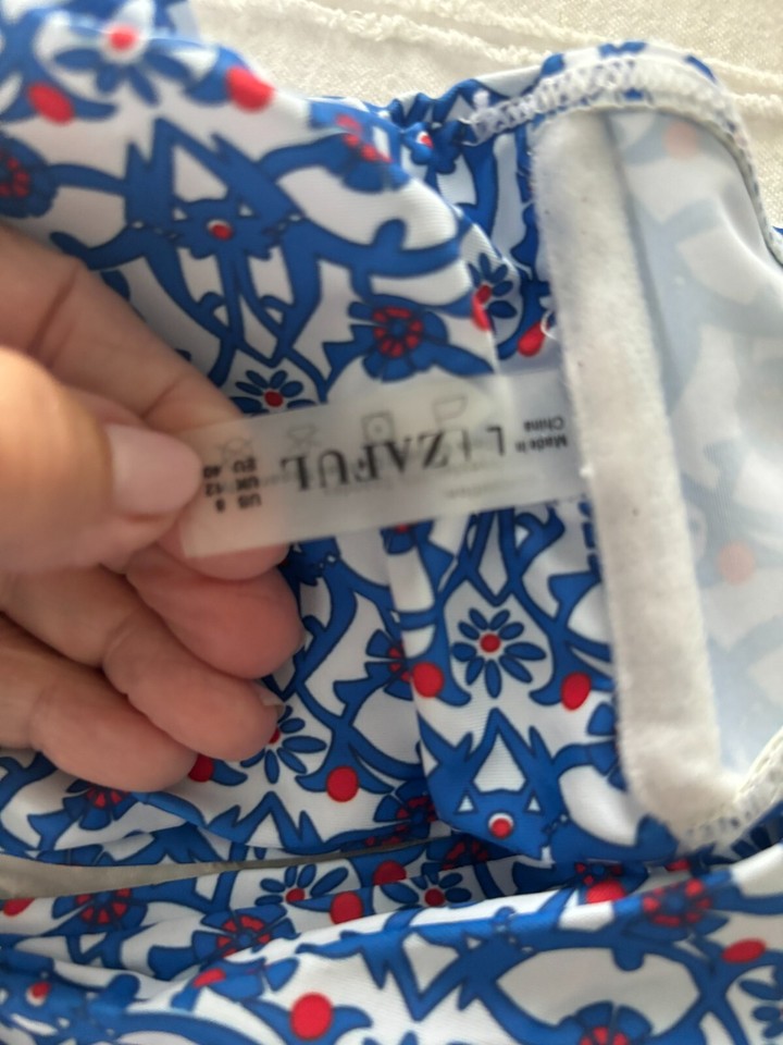 Zaful Bohemian White Blue Red Bandeau Bikini Top Bikini Women’s Size L