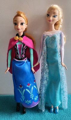 Disney Princess Frozen Elsa (2012) and Anna (2013)  Molded Top Dolls 12  Mattel