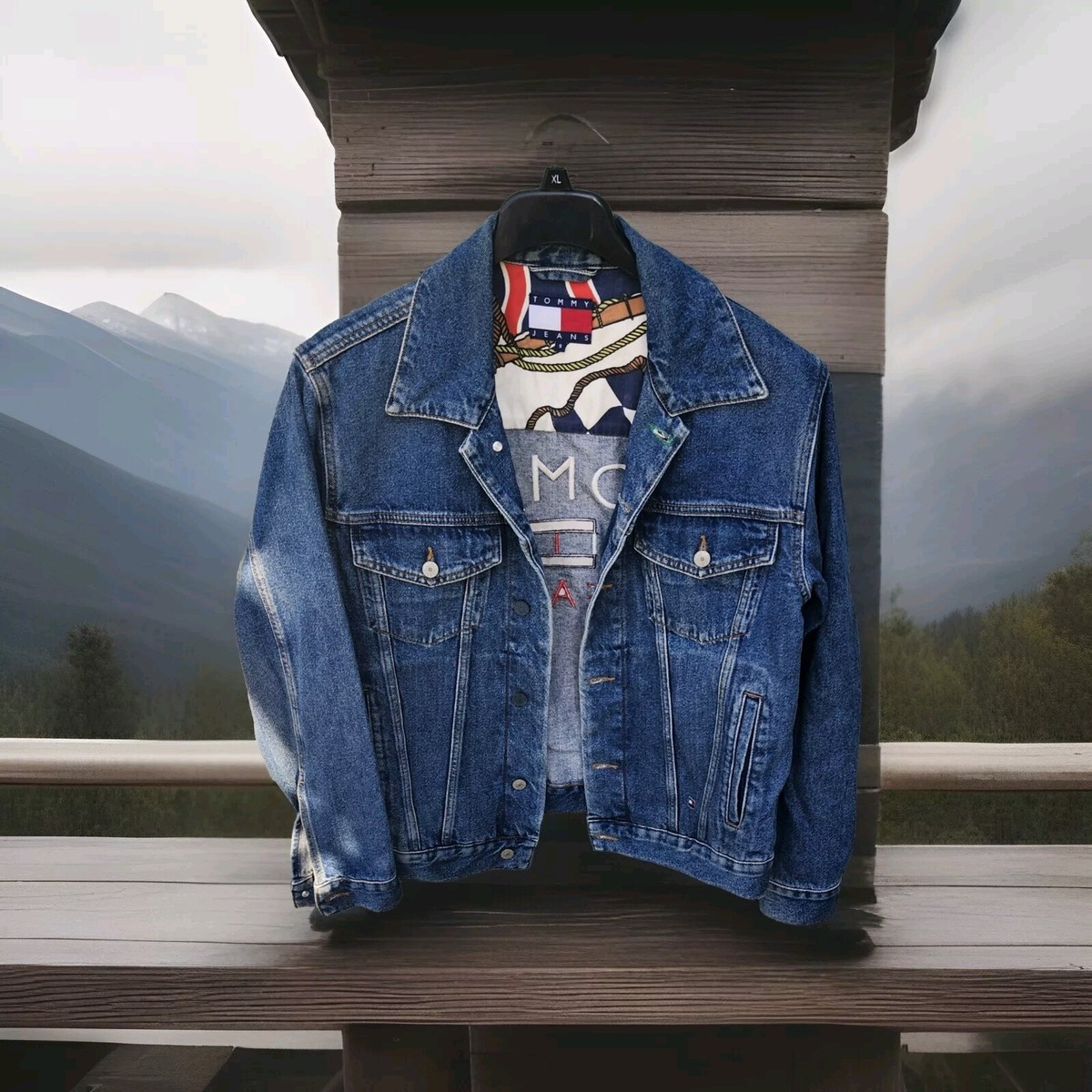 トミーヒルフィガー デニムジャケット バックロゴ　ビッグフラッグ90s Vintage 90s Tommy Hilfiger Jean Jacket Big Spell Out Flag | eBay