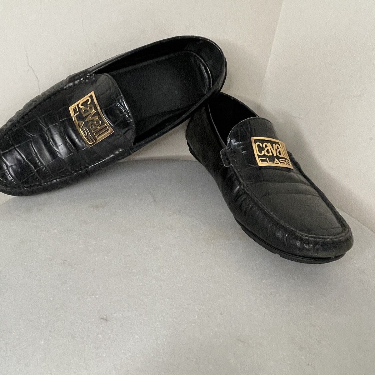 Roberto Cavalli Class Black Croc Embossed Leather Loafers  display picture 3