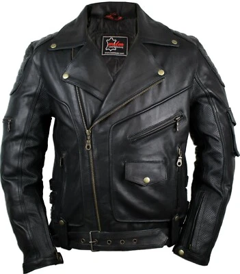 MDM Herren Rocker Lederjacke Chopper Bikerjacke Echtes Leder Motorradjacke Retro