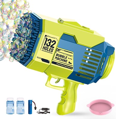 132 Holes Bubble Machine Gun Bubbles Kids Toys for Toddlers Boys Girl Green