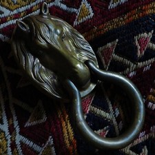 Antique Door Knock Horse Head Riding Scool Jockey Derby Bronze Statue Sculpture