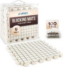 UMIEN Blocking Mats 9-Pack - Thick Crochet Boards w/ Grids, 100 T-Pins, Bag
