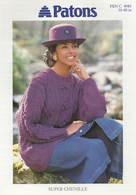 4983 Ladies Cabled Sweater In Super Chenille Knitting Pattern Size 30-40