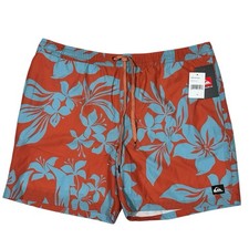 Quicksilver Men  s Boardshorts Blue Orange Floral Print Drawstring XL New
