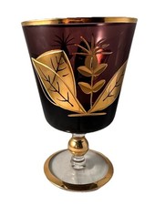 Antique Ucago Japan Lg Crystal Wine Goblet Amethyst Purple With Gold Leaf 6? H