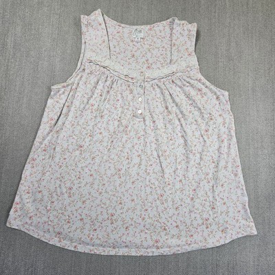 Aria Womens Pajama Top Floral Sleeveless White Pink Size Medium