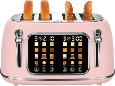 Toaster 4 Slice Touch Screen Wide Slot Retro Toaster For Breads Bagel Muffin