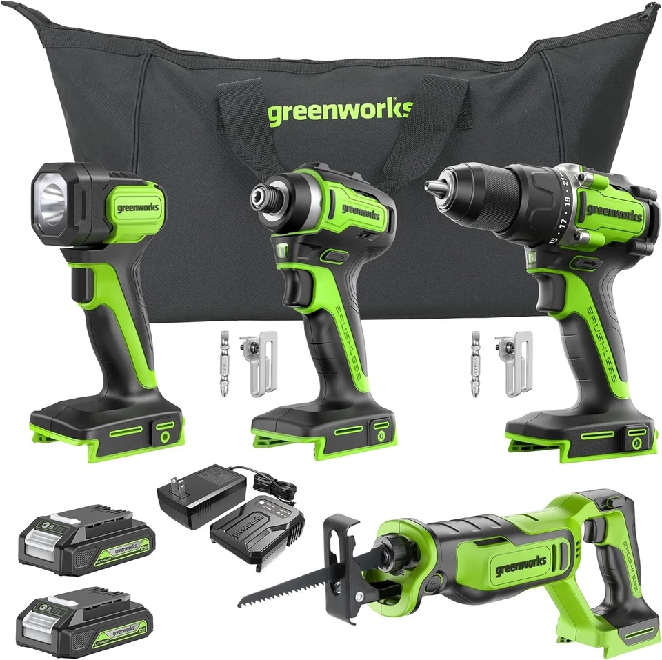 4-Piece 24V Brushless Power Tool Kit: Drill, Impact, Saw & Flashlight Included - Image 3 of 4