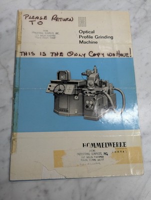 HOMMELWERKE OPTICAL PROFILE GRINDING MACHINE SALES LITERATURE BROCHURE INFO
