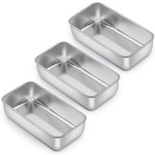 E-far 9x5" Stainless Steel Loaf Pan for Bread Baking, Meatloaf, Cakes, Set of 3