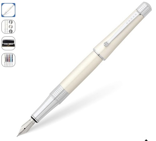 Cross Beverly Pearlescent White Lacquer Fountain Pen Medium Nib (AT0496-2MS)