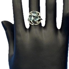 Sterling Silver Ring with Lab Aquamarine  Accent Stones Size 5.75