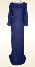 Adrianna Papell Gown Dress Plus Size 16W Navy Blue Lace Overlay 3/4 Sleeve Maxi