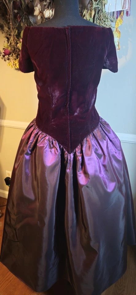 Vintage 1980s Maroon Loralie Prom Dress With Velvet Bodice Mkd Sz 12 - Image 2 of 4